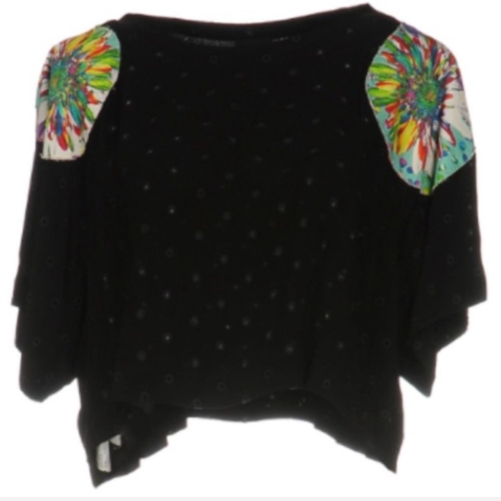 Paola Frani's Exotic Black & Multi Color Crop Top